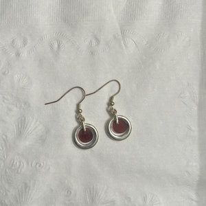 Silver and purple stone dangling earrings